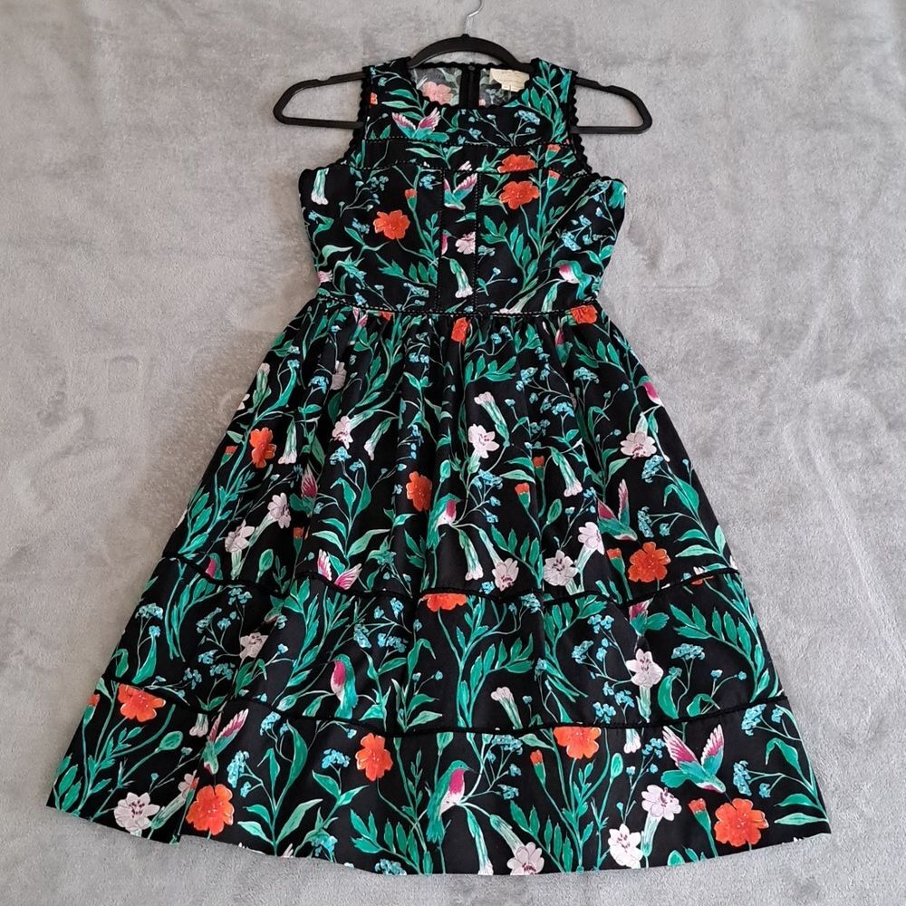 Kate Spade NY Jardin Hummingbird Poplin Floral Dress Size 00